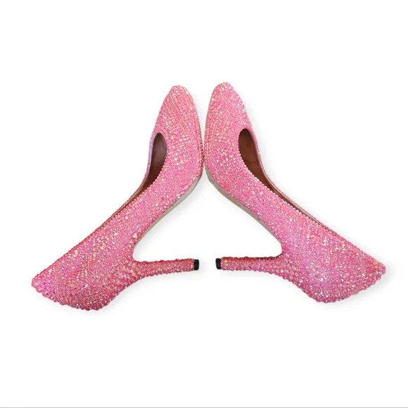 Dior Custom Hot Pink Crystal Rhinestone Strass Heels Size 37.5 - Picture 5 of 11